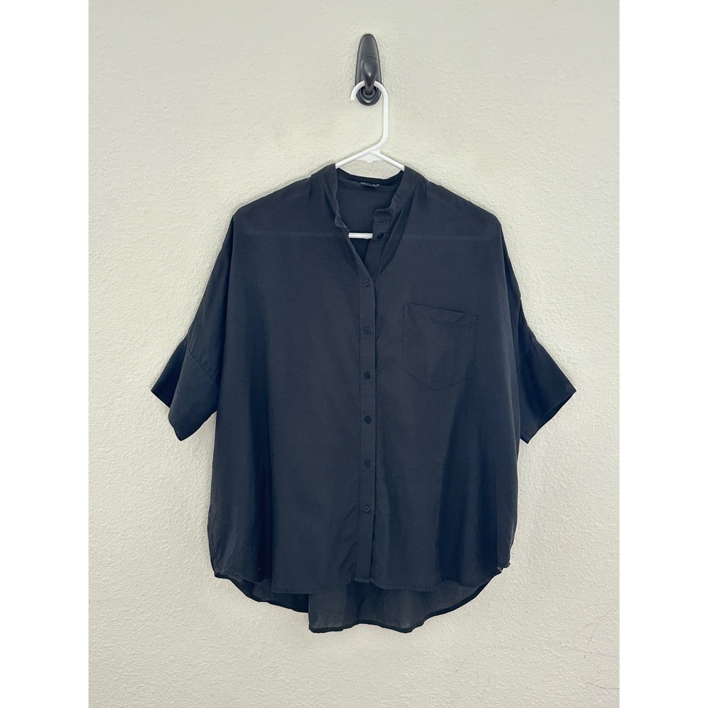 Steven Alan Black Cotton Cupro Oversized Button Down Shirt Size S Coastal